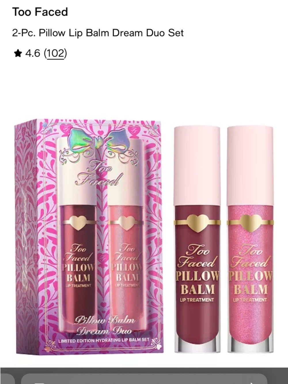 🆕 NIB Too Faced Pillow Balm Dream Duo